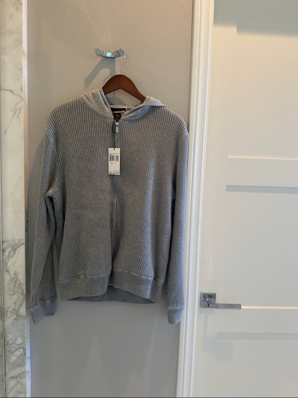 MICHAEL Michael Kors Men's Light Gray Ribbed Zip Hoodie